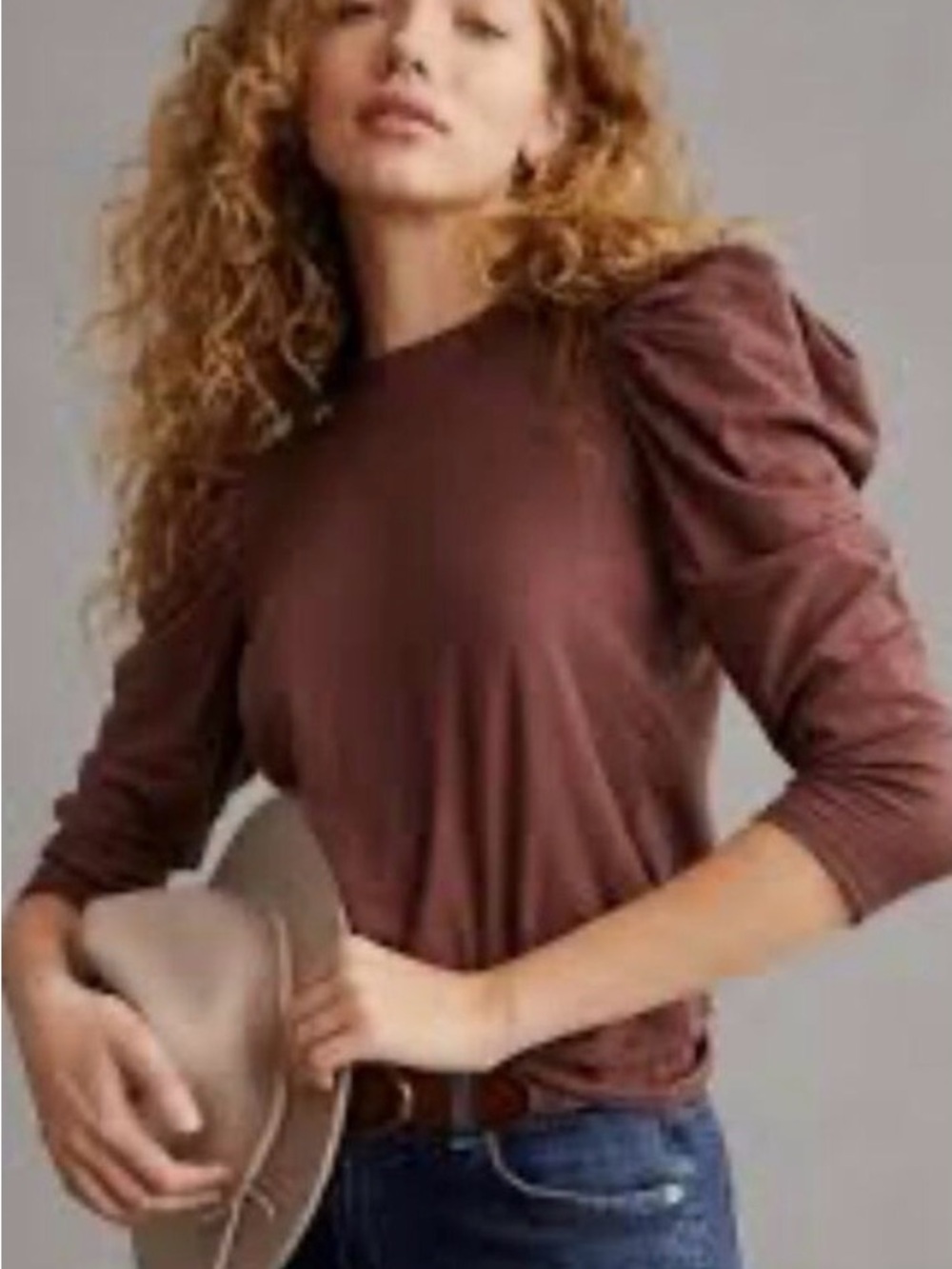 Nation LTD Brown Puff-Sleeve Long Sleeve Tee